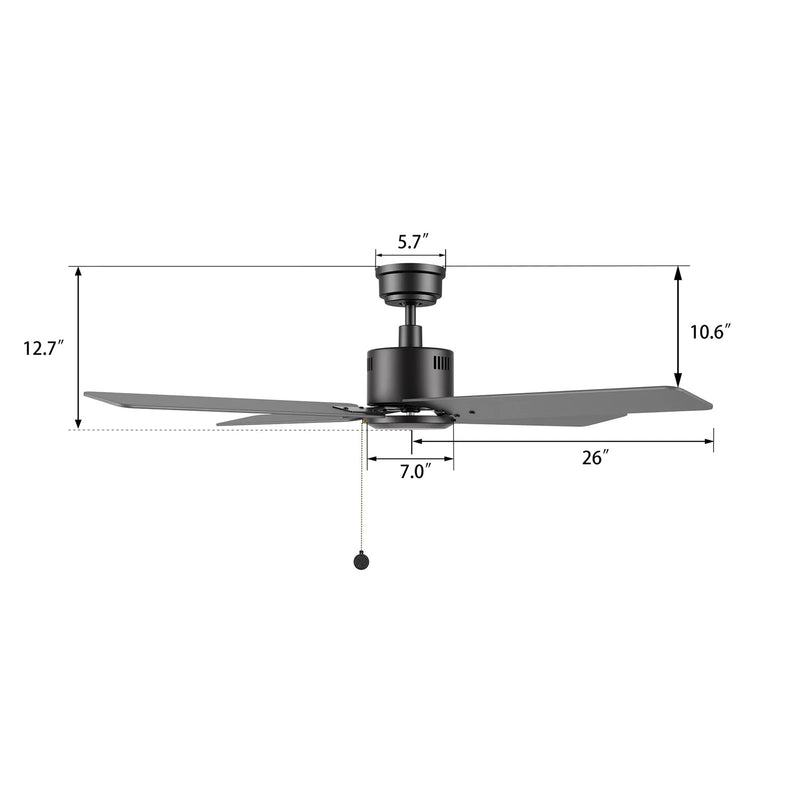 Carro Apex 52in 4-Blade Ceiling Fan | Black Plywood Blades and Black Finish | Living Room & Bedroom | 52 x 52 x 12.7 in | Model CFP524E5-N20-B2-1