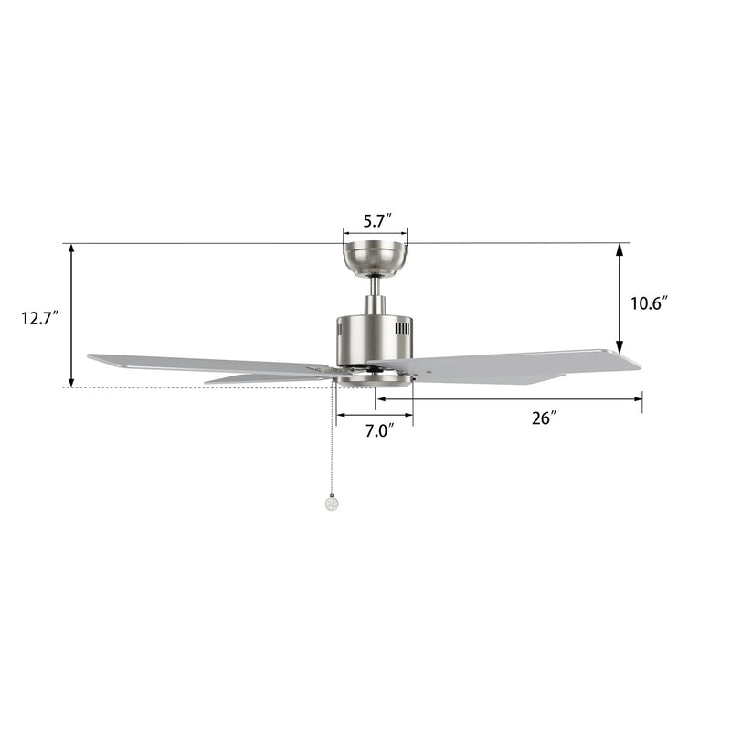 Carro Apex 52in 4-Blade Ceiling Fan | Brushed Nickel Plywood Blades and Brushed Nickel Finish | Living Room & Bedroom | 52 x 52 | Model CFP524E5-N20-SJ-1