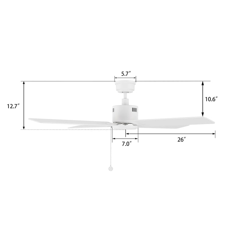 Carro Apex 52in 4-Blade Ceiling Fan | White Plywood Blades and White Finish | Living Room & Bedroom | 52 x 52 x 12.7 in | Model CFP524E5-N20-W1-1