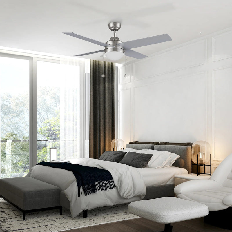 Carro Malta 52in 4-Blade Ceiling Fan | Brushed Nickel Plywood Blades and Brushed Nickel Finish with Integrated LED | Living Room | Model CFP524E6-L12-SJ-1