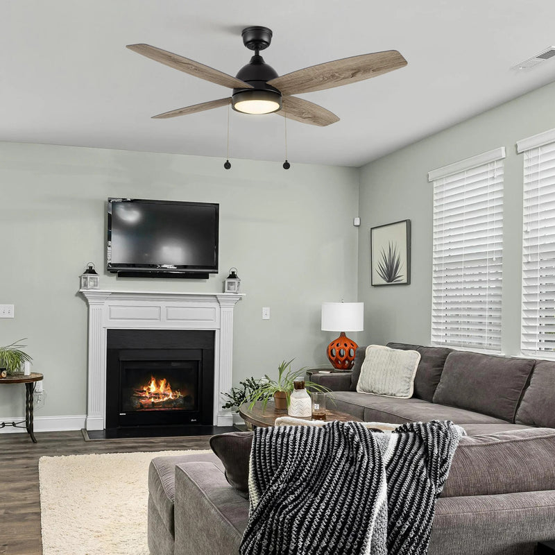 Carro Greenwood 52in 4-Blade Ceiling Fan | Modern Black Plywood Blades with Integrated LED | Living Room & Great Room | 52 x 52 | Model CFP524Q5-L11-BG-1