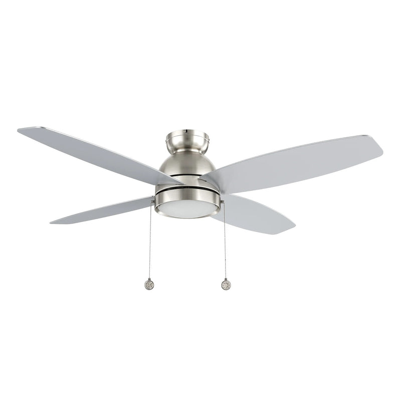 Carro Greenwood 52in 4-Blade Flush Mount Ceiling Fan | Modern Brushed Nickel Plywood Blades with Integrated LED | Living Room | Model CFP524Q5-L11-SJ-1-FM