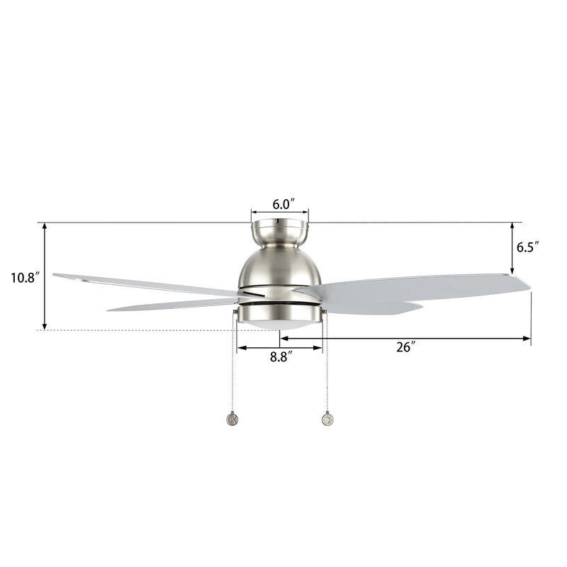 Carro Greenwood 52in 4-Blade Flush Mount Ceiling Fan | Modern Brushed Nickel Plywood Blades with Integrated LED | Living Room | Model CFP524Q5-L11-SJ-1-FM
