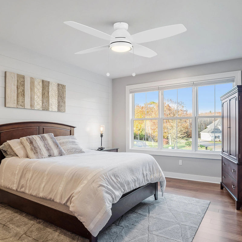 Carro Greenwood 52in 4-Blade Flush Mount Ceiling Fan | White Plywood Blades and Integrated LED | Living Room & Bedroom | 52 x | Model CFP524Q5-L11-WP-1-FM