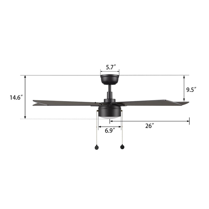 Carro Ryker 52in 5-Blade Ceiling Fan | Black Barnwood Plywood Blades and Integrated LED | Living Room & Great Room | 52 x 52 x | Model CFP525B5-L11-BG-1