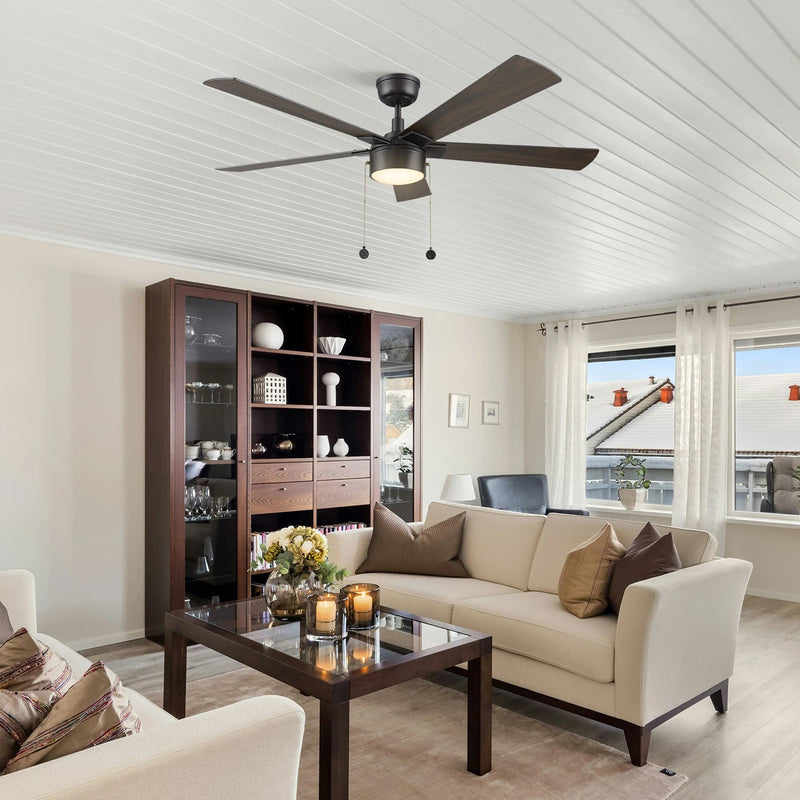 Carro Ryker 52in 5-Blade Ceiling Fan | Black Barnwood Plywood Blades and Integrated LED | Living Room & Great Room | 52 x 52 x | Model CFP525B5-L11-BG-1