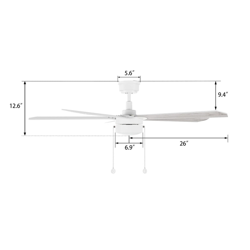 Carro Ryker 52in 5-Blade Ceiling Fan | White Whitewashed Plywood Blades and Integrated LED | Living Room & Great Room | 52 x 52 | Model CFP525B5-L11-SJ-1