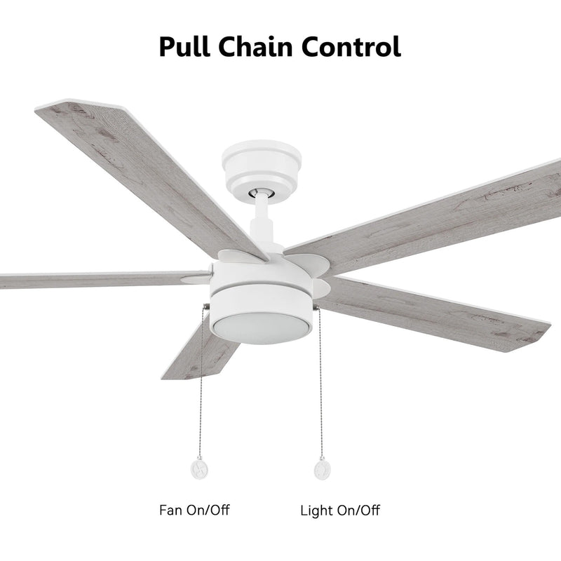 Carro Ryker 52in 5-Blade Ceiling Fan | White Whitewashed Plywood Blades and Integrated LED | Living Room & Great Room | 52 x 52 | Model CFP525B5-L11-SJ-1