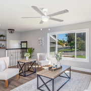 Carro Ryker 52in 5-Blade Ceiling Fan | White Whitewashed Plywood Blades and Integrated LED | Living Room & Great Room | 52 x 52 | Model CFP525B5-L11-SJ-1