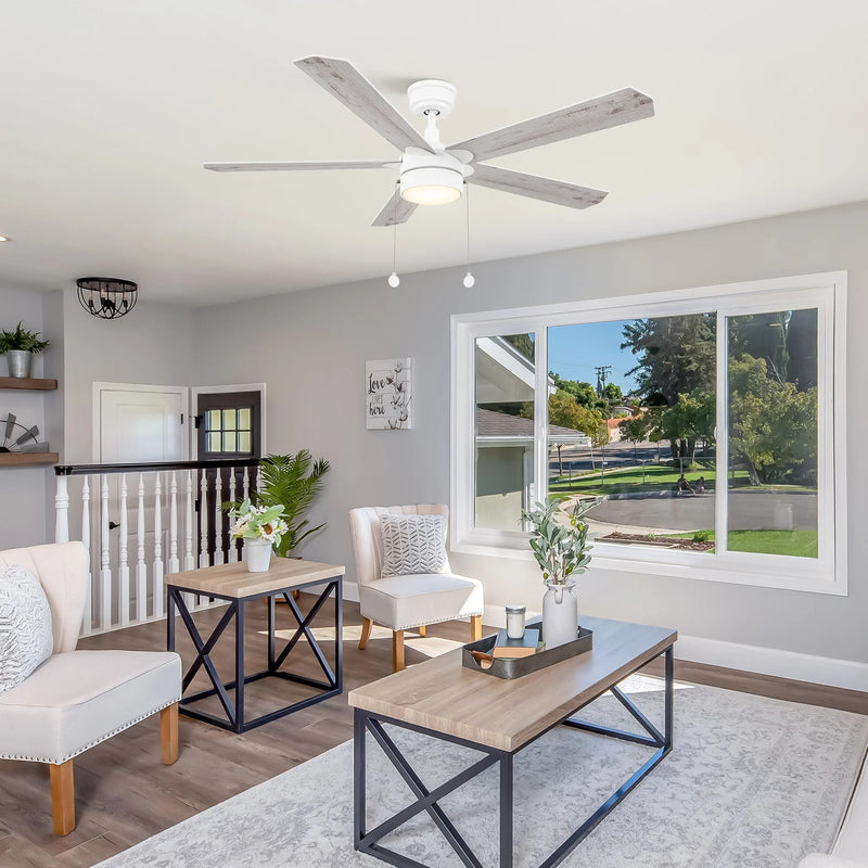 Carro Ryker 52in 5-Blade Ceiling Fan | White Whitewashed Plywood Blades and Integrated LED | Living Room & Great Room | 52 x 52 | Model CFP525B5-L11-SJ-1