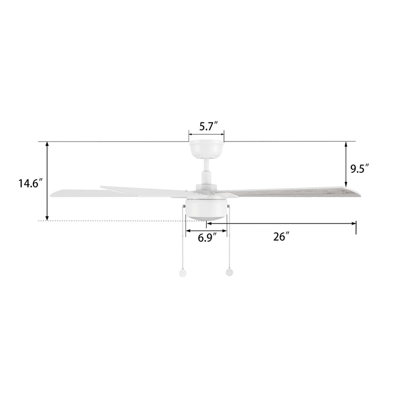 Carro Ryker 52in 5-Blade Ceiling Fan with LED Light | Soft Modern White Whitewashed Plywood | Indoor Living Room & Bedroom | 52 | Model CFP525B5-L11-WP-1