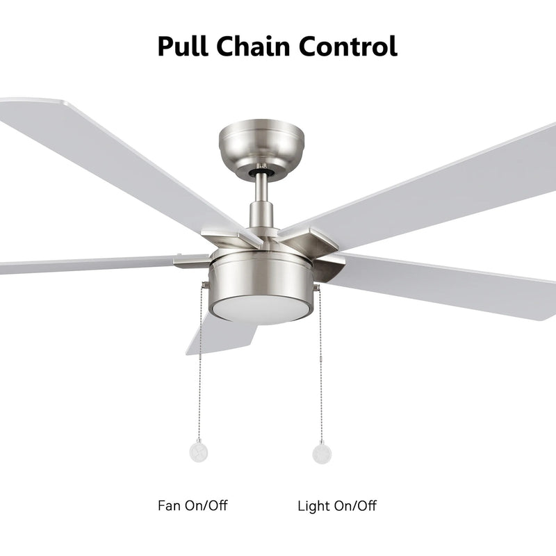 Carro Ryker 52in 5-Blade Ceiling Fan with LED Light | Soft Modern White Whitewashed Plywood | Indoor Living Room & Bedroom | 52 | Model CFP525B5-L11-WP-1