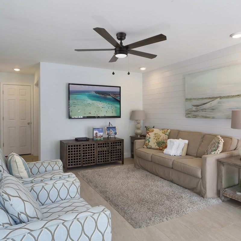 Carro Valencia 52in 5-Blade Ceiling Fan with LED Light | Soft Modern Black Barnwood Plywood | Indoor Living Room & Bedroom | 52 | Model CFP525E2-L11-BG-1