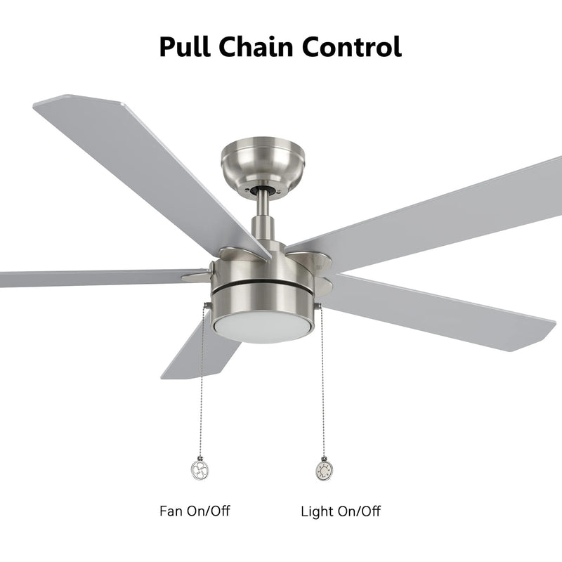 Carro Valencia 52in 5-Blade Ceiling Fan with LED Light | Soft Modern Brushed Nickel Plywood | Indoor Living Room & Bedroom | 52 | Model CFP525E2-L11-WP-1