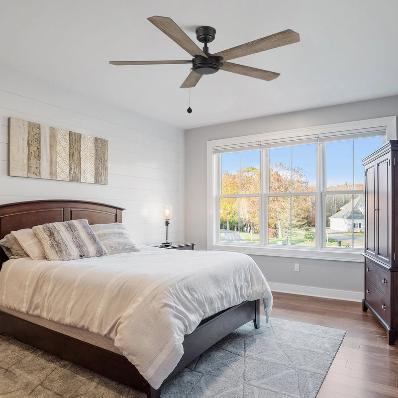 Carro Valencia 52in 5-Blade Ceiling Fan without Light | Soft Modern Black Barnwood Plywood | Indoor Living Room & Bedroom | 52 x | Model CFP525E2-N10-BG-1