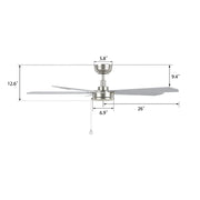 Carro Valencia 52in 5-Blade Ceiling Fan | Brushed Nickel Plywood Blades | Indoor Living Room & Bedroom | 52 x 52 x 11.8 in | Model CFP525E2-N10-SJ-1