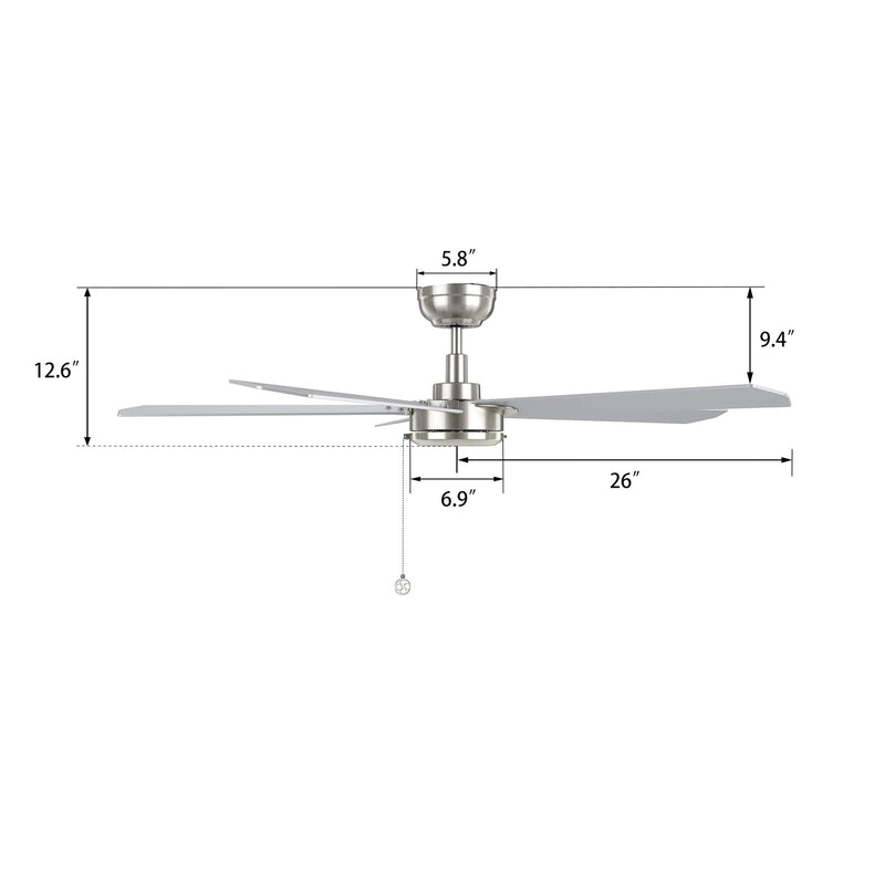 Carro Valencia 52in 5-Blade Ceiling Fan | Brushed Nickel Plywood Blades | Indoor Living Room & Bedroom | 52 x 52 x 11.8 in | Model CFP525E2-N10-SJ-1