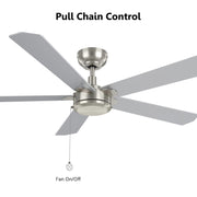 Carro Valencia 52in 5-Blade Ceiling Fan | Brushed Nickel Plywood Blades | Indoor Living Room & Bedroom | 52 x 52 x 11.8 in | Model CFP525E2-N10-SJ-1