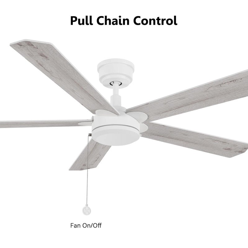 Carro Valencia 52in 5-Blade Ceiling Fan | White Whitewashed Plywood Blades | Indoor Living Room & Bedroom | 52 x 52 x 11.8 in | Model CFP525E2-N10-WP-1