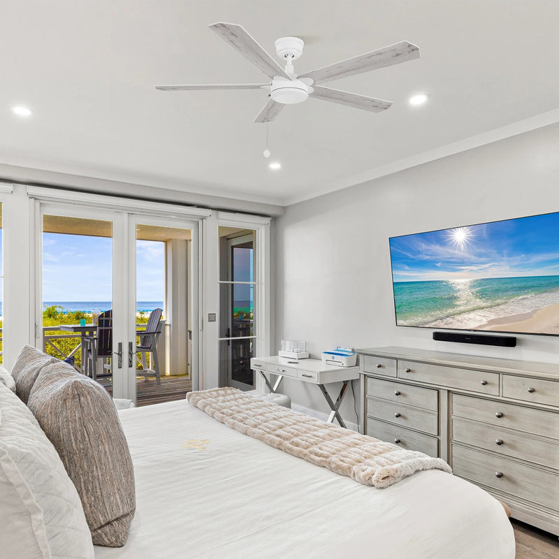 Carro Valencia 52in 5-Blade Ceiling Fan | White Whitewashed Plywood Blades | Indoor Living Room & Bedroom | 52 x 52 x 11.8 in | Model CFP525E2-N10-WP-1