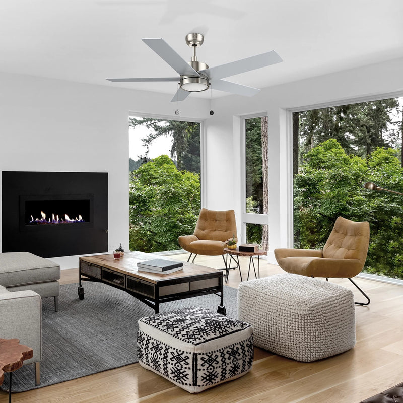 Carro Ascott 52in 5-Blade Ceiling Fan | Brushed Nickel Silver Plywood Blades with Integrated LED | Indoor Living Room & Bedroom | Model CFP525E5-L11-SJ-1