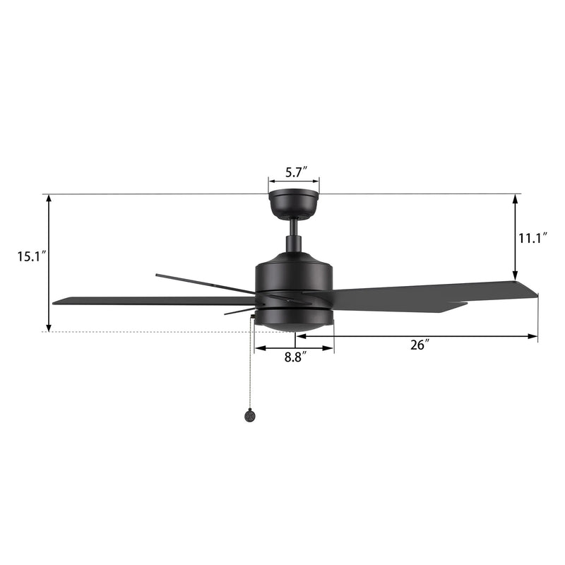 Carro Ascott 52in 5-Blade Ceiling Fan | Black Plywood Blades and Pull Chain Control | Living Room & Bedroom | 15.1 x 52 x 52 in | Model CFP525E5-N10-B2-1
