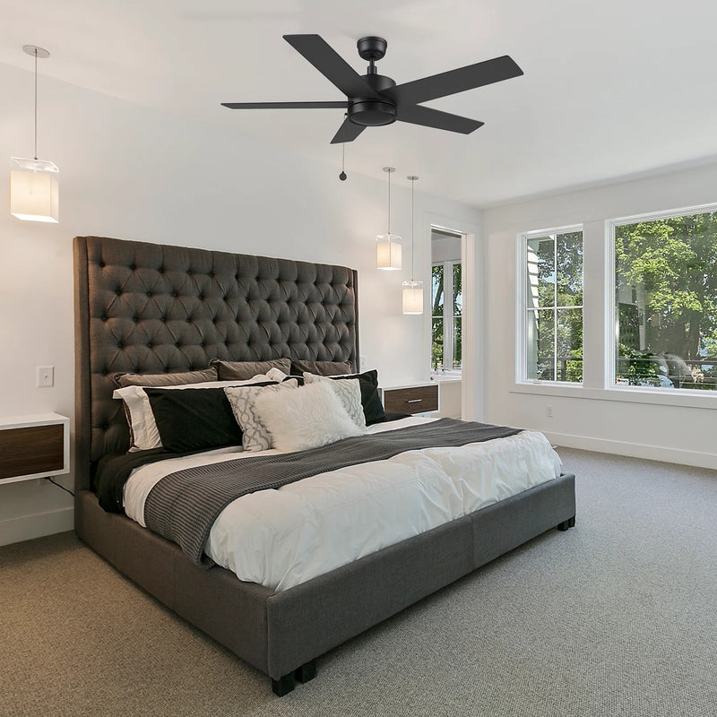 Carro Ascott 52in 5-Blade Ceiling Fan | Black Plywood Blades and Pull Chain Control | Living Room & Bedroom | 15.1 x 52 x 52 in | Model CFP525E5-N10-B2-1