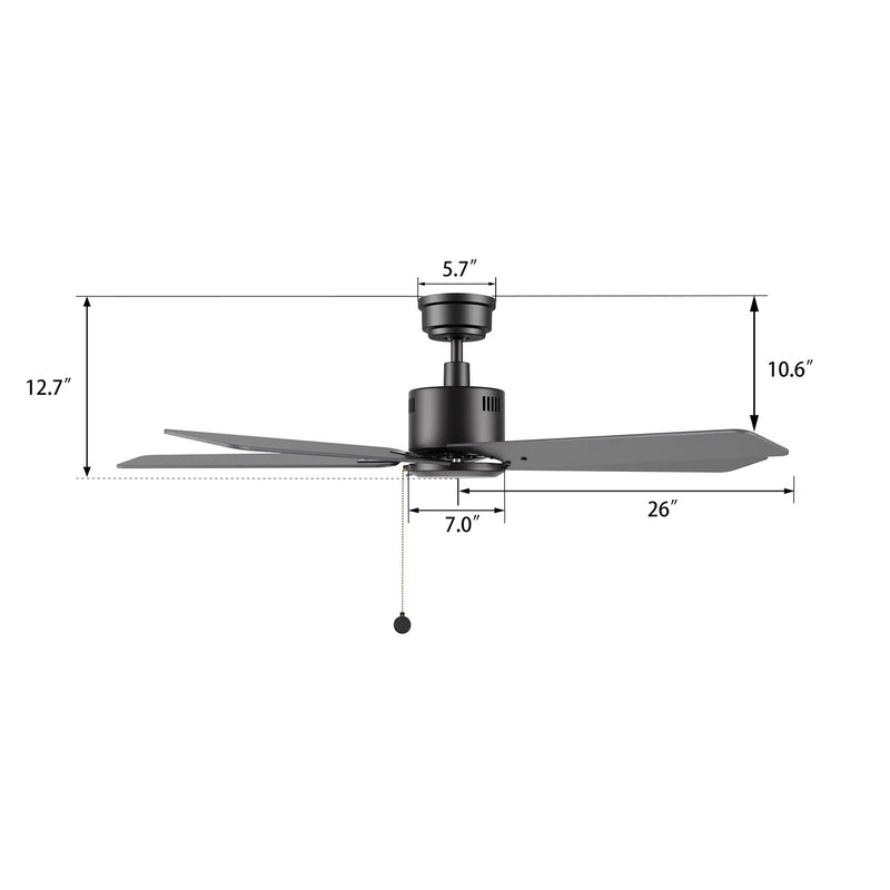 Carro Apex 52in 5-Blade Ceiling Fan | Black Plywood Blades and Black Finish | Living Room & Bedroom | 52 x 52 x 12.7 in | Model CFP525E5-N20-B2-1