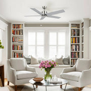 Carro Apex 52in 5-Blade Ceiling Fan | Brushed Nickel Plywood Blades and Brushed Nickel Finish | Living Room & Bedroom | 52 x 52 | Model CFP525E5-N20-SJ-1