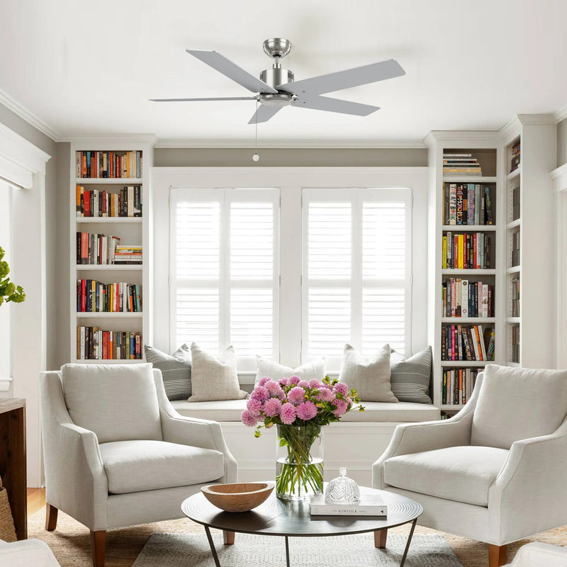 Carro Apex 52in 5-Blade Ceiling Fan | Brushed Nickel Plywood Blades and Brushed Nickel Finish | Living Room & Bedroom | 52 x 52 | Model CFP525E5-N20-SJ-1