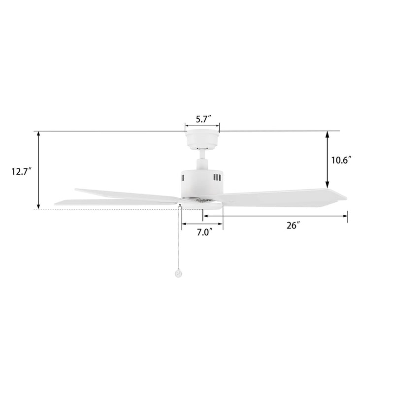 Carro Apex 52in 5-Blade Ceiling Fan | White Plywood Blades and White Finish | Living Room & Bedroom | 52 x 52 x 12.7 in | Model CFP525E5-N20-W1-1