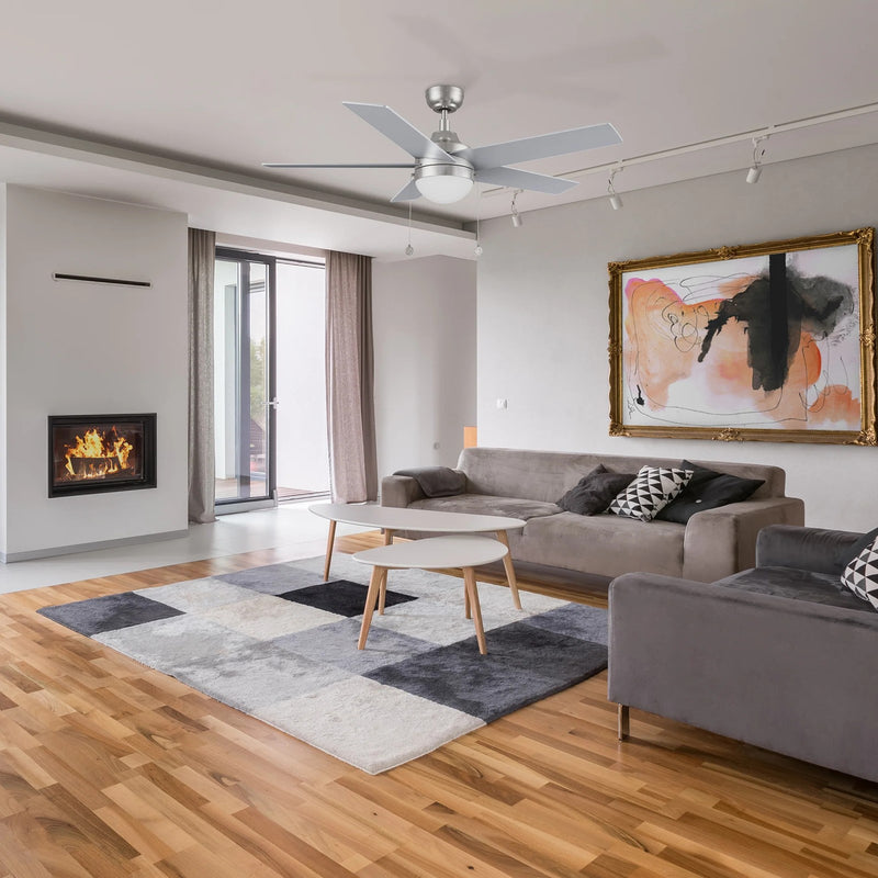 Carro Malta 52in 5-Blade Ceiling Fan | Modern Brushed Nickel Plywood and Integrated LED | Living Room & Bedroom | 52 x 52 x 16.8 | Model CFP525E6-L11-SJ-1