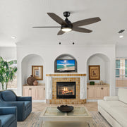 Carro Greenwood 52in 5-Blade Ceiling Fan | Rustic Black Barnwood Plywood and Integrated LED | Living Room & Family Room | 52 x | Model CFP525Q5-L11-BG-1