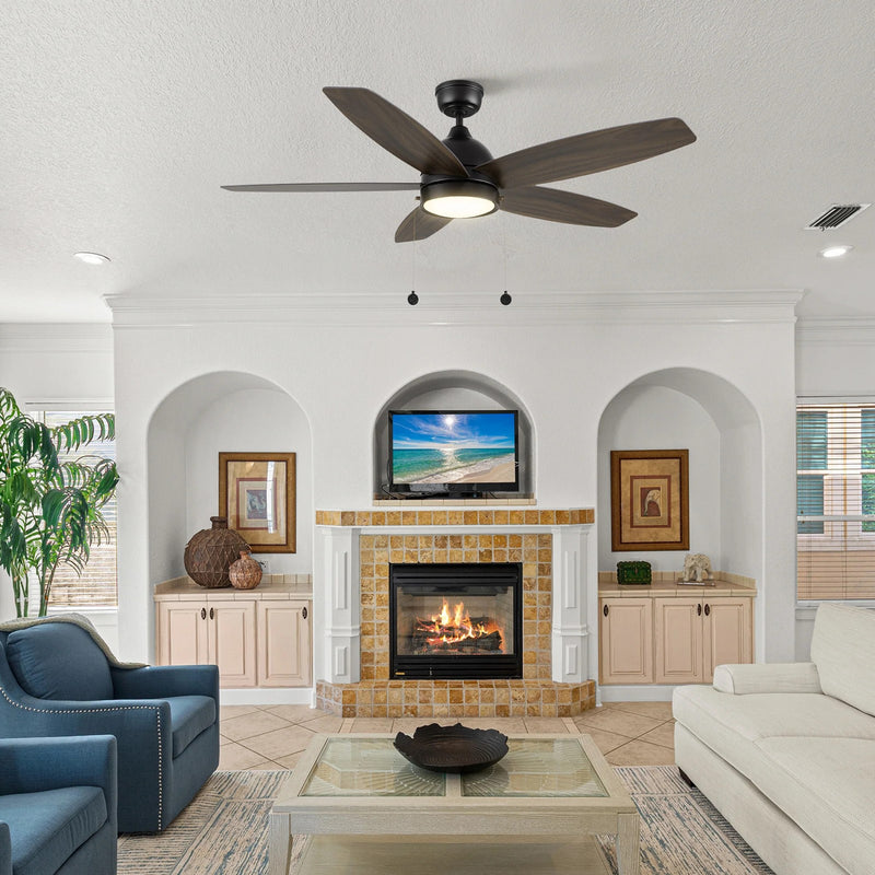 Carro Greenwood 52in 5-Blade Ceiling Fan | Rustic Black Barnwood Plywood and Integrated LED | Living Room & Family Room | 52 x | Model CFP525Q5-L11-BG-1