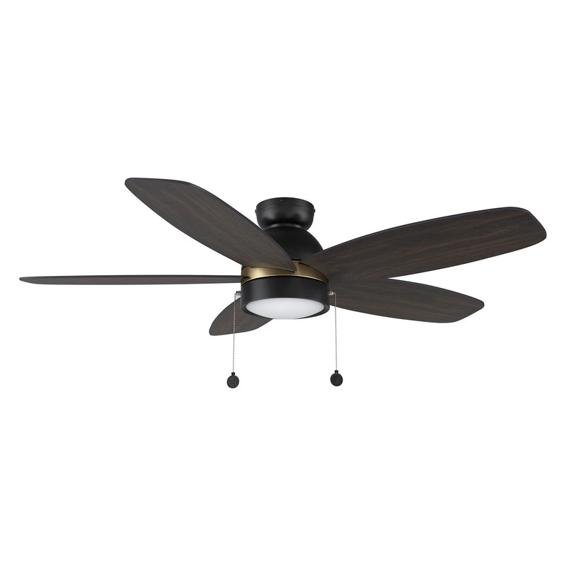 Carro Greenwood 52in 5-Blade Flush Mount Ceiling Fan | Modern Black Gold Barnwood and Plywood | Living Room & Bedroom | 52 x | Model CFP525Q5-L11-BG-1-FMA