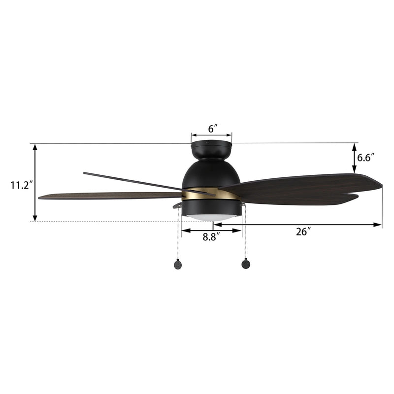 Carro Greenwood 52in 5-Blade Flush Mount Ceiling Fan | Modern Black Gold Barnwood and Plywood | Living Room & Bedroom | 52 x | Model CFP525Q5-L11-BG-1-FMA