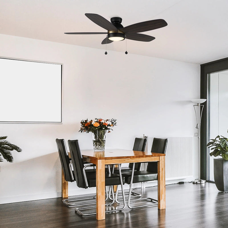 Carro Greenwood 52in 5-Blade Flush Mount Ceiling Fan | Modern Black Gold Barnwood and Plywood | Living Room & Bedroom | 52 x | Model CFP525Q5-L11-BG-1-FMA
