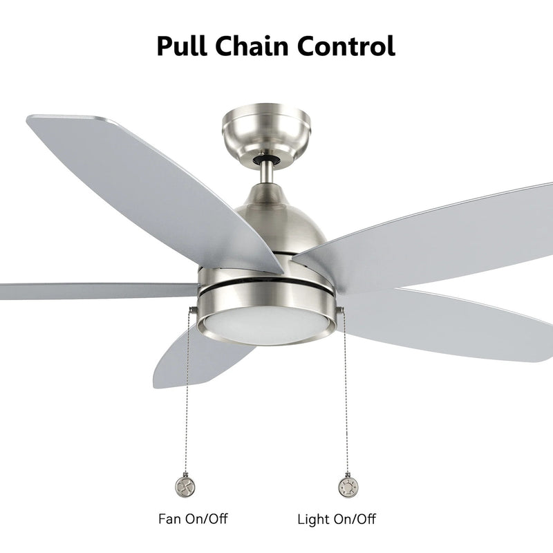 Carro Greenwood 52in 5-Blade Ceiling Fan | Modern Brushed Nickel and Plywood | Living Room & Bedroom | 52 x 52 x 15.6 in, 3500K | Model CFP525Q5-L11-SJ-1