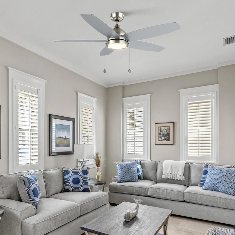 Carro Greenwood 52in 5-Blade Ceiling Fan | Modern Brushed Nickel and Plywood | Living Room & Bedroom | 52 x 52 x 15.6 in, 3500K | Model CFP525Q5-L11-SJ-1