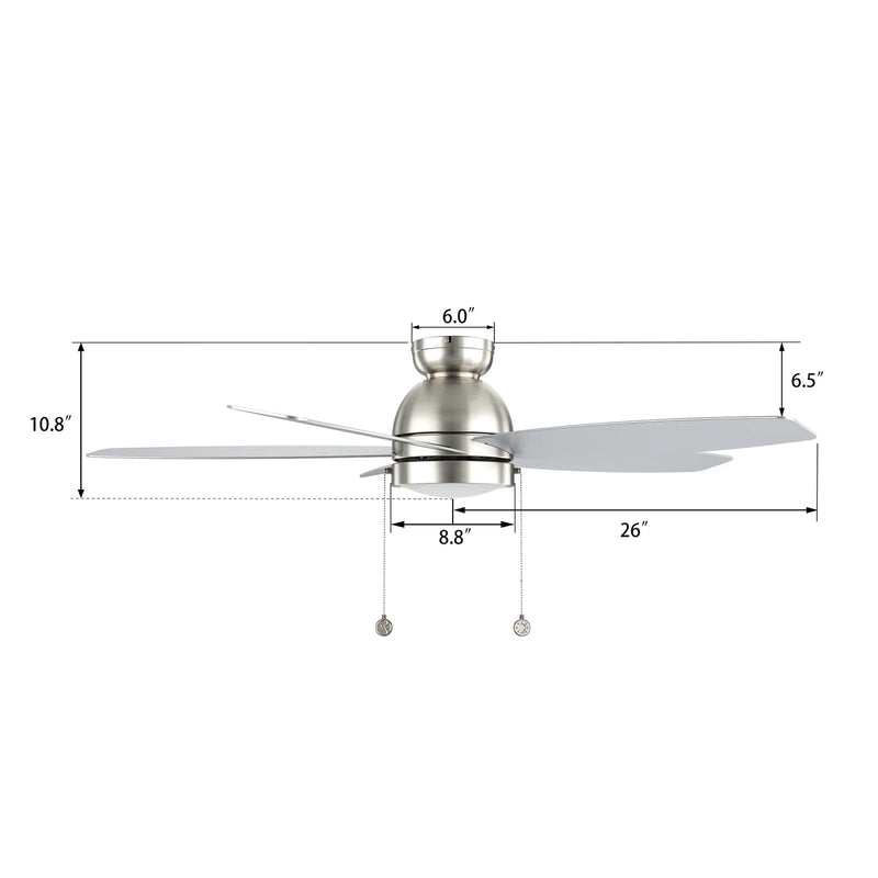 Carro Greenwood 52in 5-Blade Flush Mount Ceiling Fan | Modern Brushed Nickel and Plywood | Living Room & Bedroom | 52 x 52 x | Model CFP525Q5-L11-SJ-1-FM