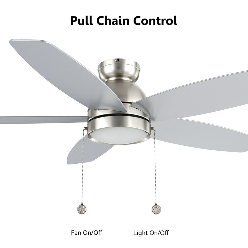 Carro Greenwood 52in 5-Blade Flush Mount Ceiling Fan | Modern Brushed Nickel and Plywood | Living Room & Bedroom | 52 x 52 x | Model CFP525Q5-L11-SJ-1-FM