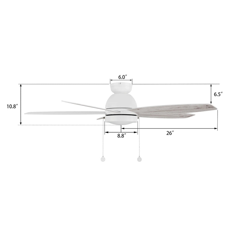 Carro Greenwood 52in 5-Blade Flush Mount Ceiling Fan | White Plywood Blades and Integrated LED | Low Ceilings & Bedrooms | 52 | Model CFP525Q5-L11-WP-1-FM
