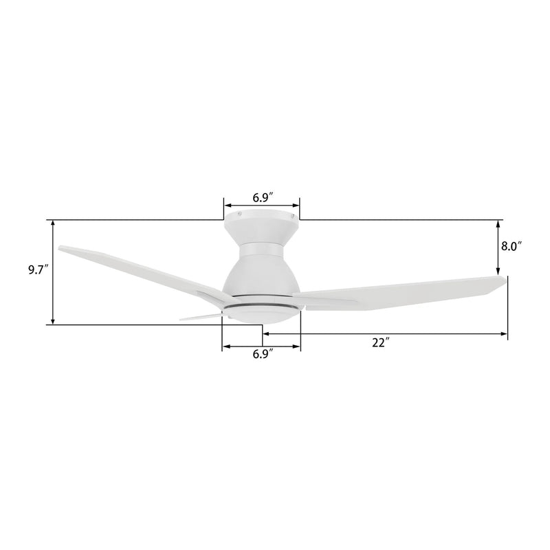 Carro Leon 44in 3-Blade Flush Mount Ceiling Fan | White Plywood Blades and Remote Control | Bedrooms & Living Rooms | 44 x 44 | Model CFR443J3-N10-W1-1-FM