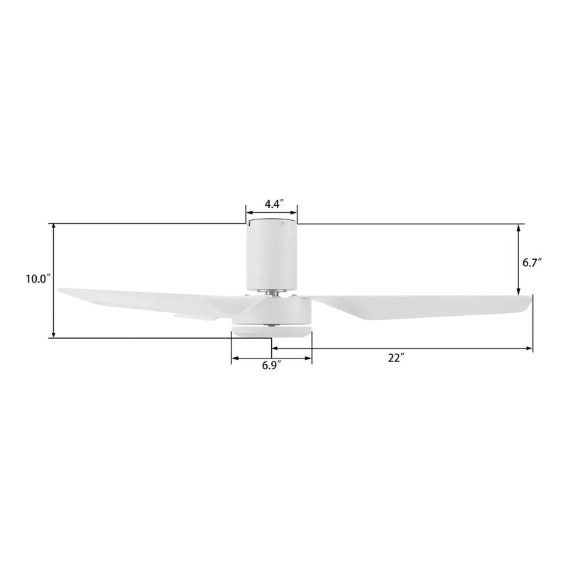 Carro Caerus 44in 3-Blade Ceiling Fan | Modern White ABS Blades | Bedroom & Living Room | 10 x 44 x 44 in, Flush Mount | Model CFR443N2-N10-W1-1-FM