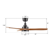 Carro Bonelli 48in 3-Blade Ceiling Fan | Modern Black Antique Walnut Solid Wood Blades | Living Room & Bedroom | 13.8 H x 48 W | Model CFR483K7-L11-BM2-1