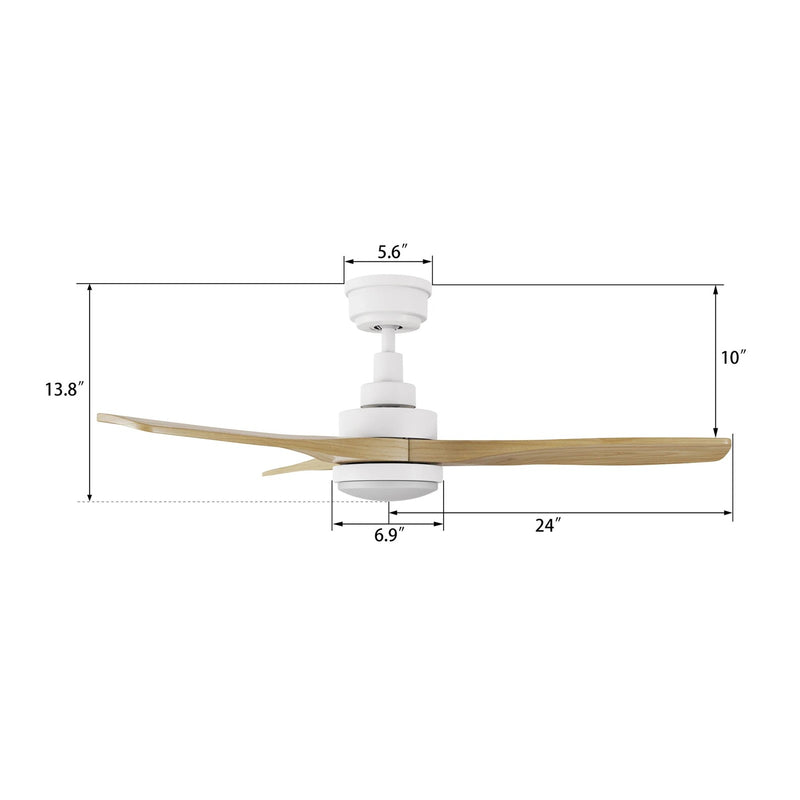Carro Bonelli 48in 3-Blade Ceiling Fan | Modern White Natural Solid Wood Blades | Living Room & Bedroom | 13.8 H x 48 W x 48 D | Model CFR483K7-L11-WM5-1