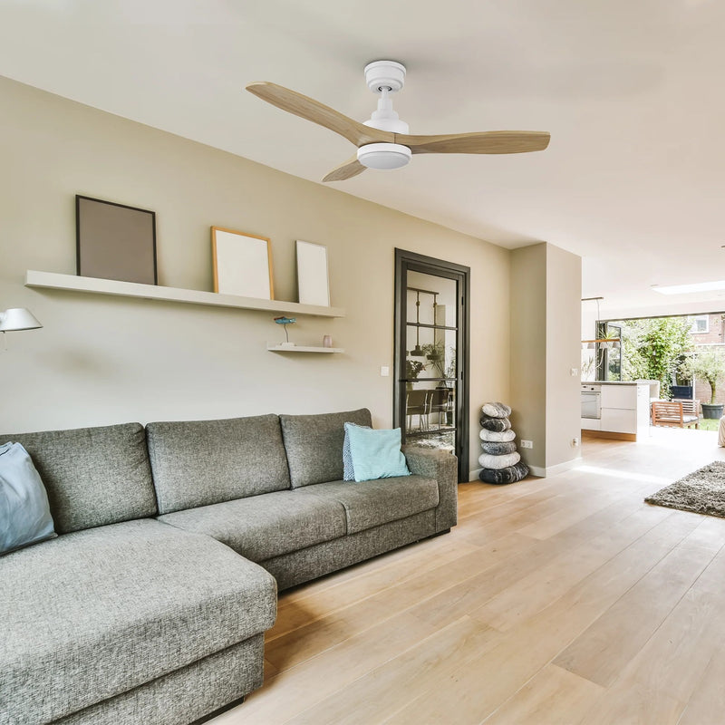 Carro Bonelli 48in 3-Blade Ceiling Fan | Modern White Natural Solid Wood Blades | Living Room & Bedroom | 13.8 H x 48 W x 48 D | Model CFR483K7-L11-WM5-1