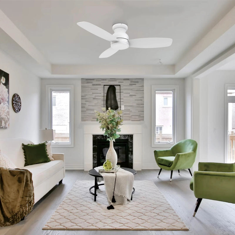 Carro Stanley 48in 3-Blade Flush Mount Ceiling Fan | Modern White Plywood Blades | Living Room & Bedroom | 48 x 48 x 10.8 in | Model CFR483Q-N10-W1-1-FM