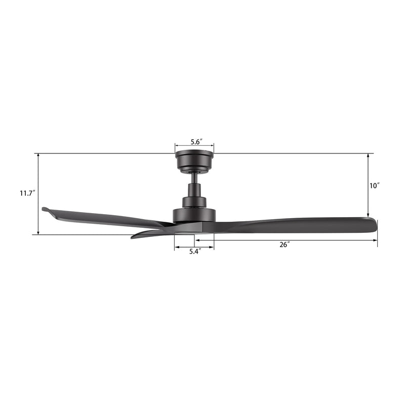 Carro Karsyn 52in 3-Blade Ceiling Fan | Modern Black ABS Blades | Living Room & Large Bedroom | 52 x 52 x 11.7 in | Model CFR523A-N10-B2-1