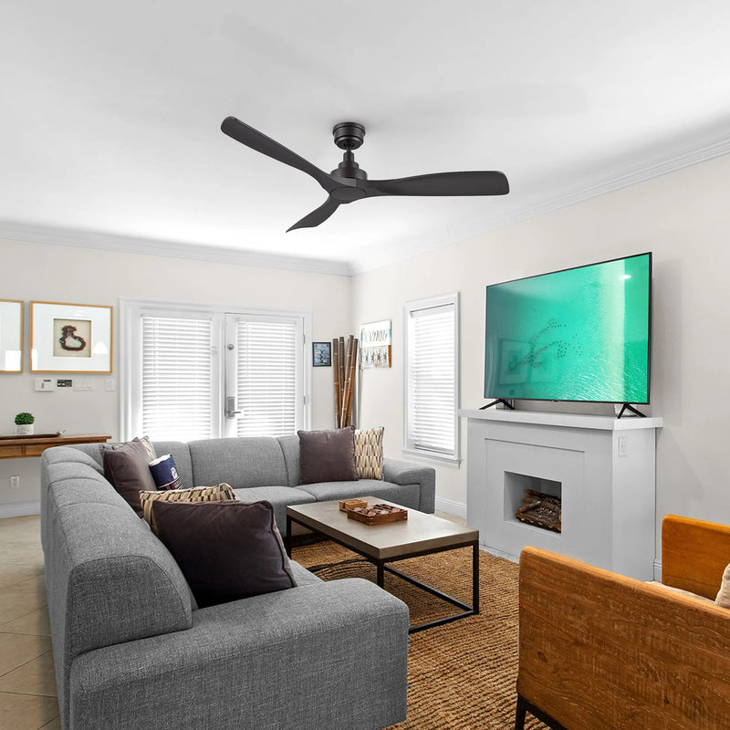 Carro Karsyn 52in 3-Blade Ceiling Fan | Modern Black ABS Blades | Living Room & Large Bedroom | 52 x 52 x 11.7 in | Model CFR523A-N10-B2-1
